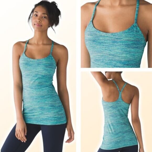 LULULEMON Power Y Tank Luon Size 10 Space Dye Camo Alberta Lake Fresh Teal - Picture 1 of 8